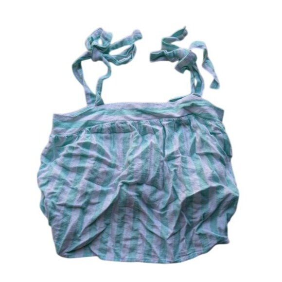 Stoney Clover Women's Linen Blend Tie Straps Peplum Tank Green Stripe Size XS - Picture 4 of 5